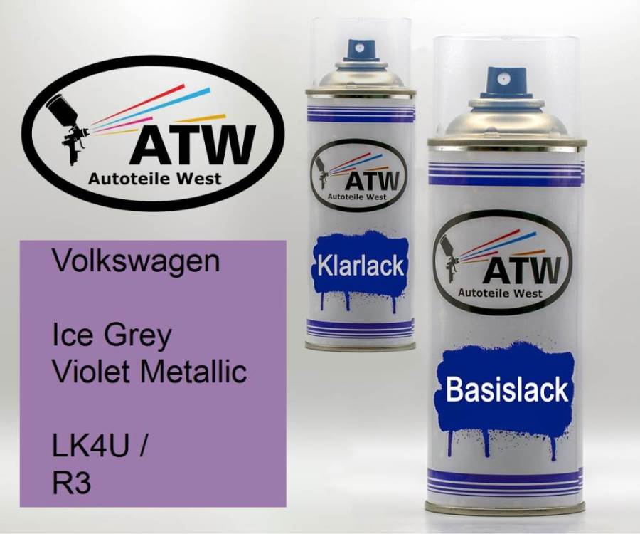 Volkswagen, Ice Grey Violet Metallic, LK4U / R3: 400ml Sprühdose + 400ml Klarlack - Set, von ATW Autoteile West.